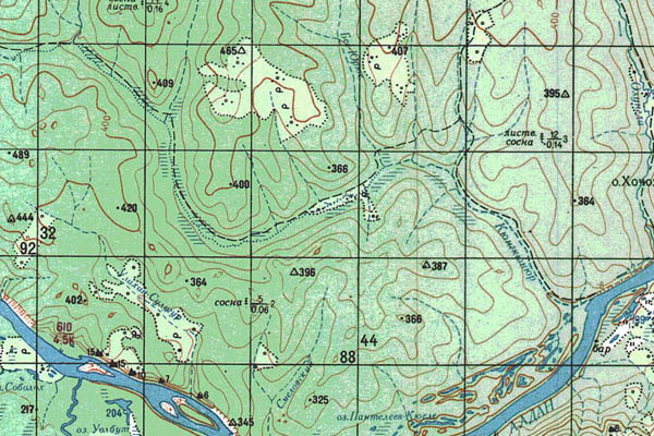 Уменьшенный фрагмент представленной топографической карты O-52-16 - Trasa.ru