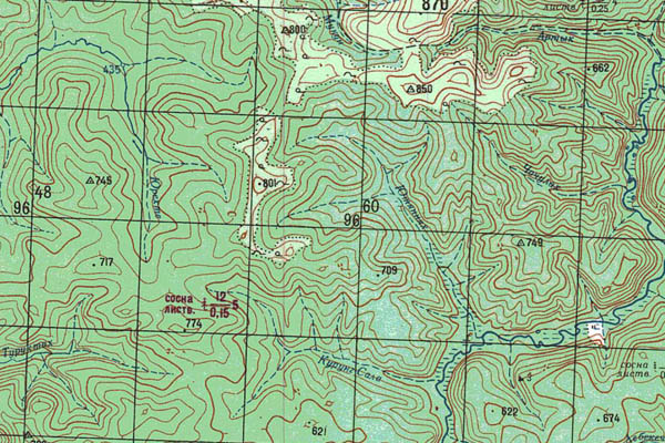Уменьшенный фрагмент представленной топографической карты O-52-18 - Trasa.ru