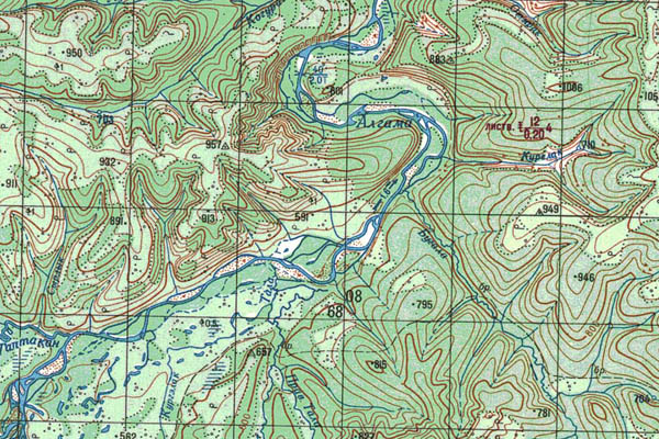 Уменьшенный фрагмент представленной топографической карты O-52-35 - Trasa.ru