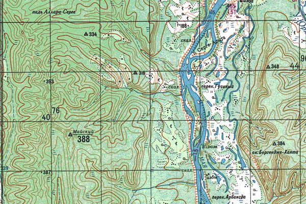 Уменьшенный фрагмент представленной топографической карты O-53-03 - Trasa.ru