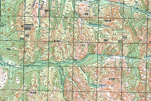 Уменьшенный фрагмент представленной топографической карты O-53-05 - Trasa.ru