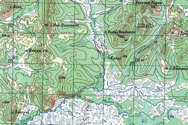 Уменьшенный фрагмент представленной топографической карты O-53-23 - Trasa.ru