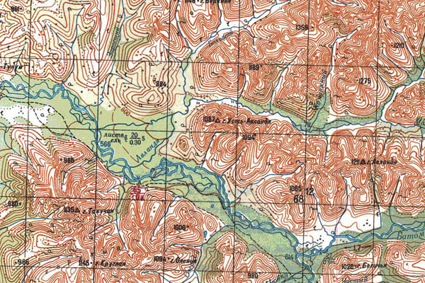 Уменьшенный фрагмент представленной топографической карты O-53-35 - Trasa.ru