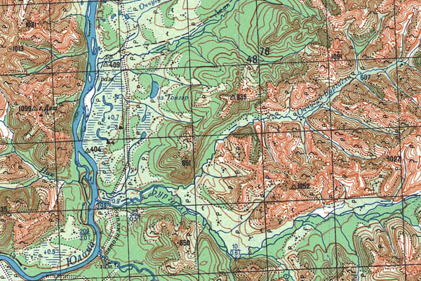 Уменьшенный фрагмент представленной топографической карты O-54-01 - Trasa.ru