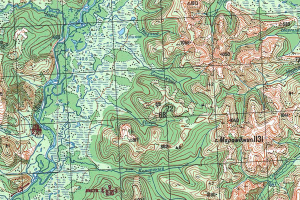 Уменьшенный фрагмент представленной топографической карты O-54-07 - Trasa.ru