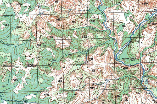 Уменьшенный фрагмент представленной топографической карты O-54-14 - Trasa.ru