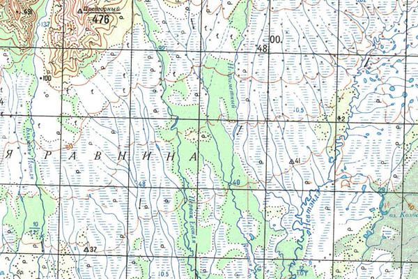 Уменьшенный фрагмент представленной топографической карты O-55-05 - Trasa.ru