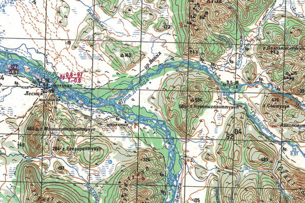 Уменьшенный фрагмент представленной топографической карты O-57-05 - Trasa.ru