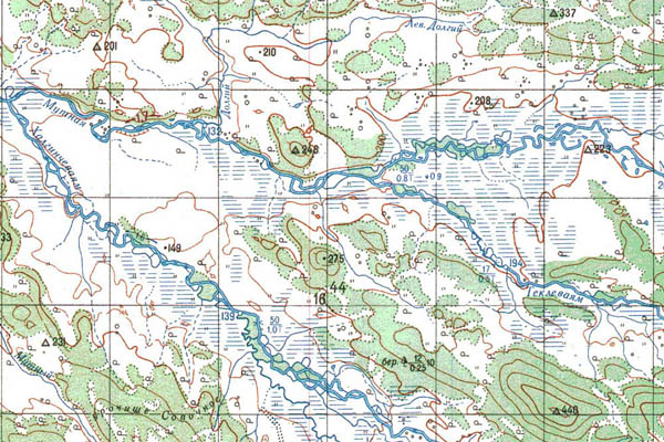Уменьшенный фрагмент представленной топографической карты O-57-22 - Trasa.ru