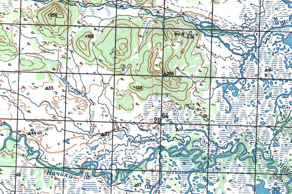 Уменьшенный фрагмент представленной топографической карты O-57-24 - Trasa.ru