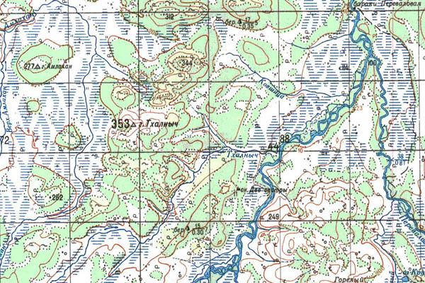 Уменьшенный фрагмент представленной топографической карты O-57-27 - Trasa.ru
