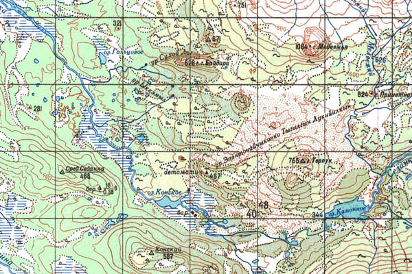 Уменьшенный фрагмент представленной топографической карты O-57-28 - Trasa.ru