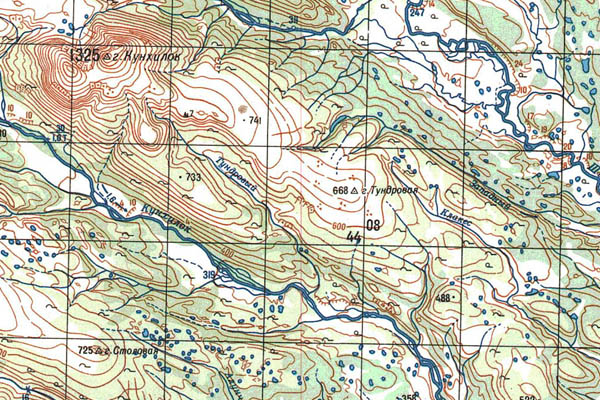 Уменьшенный фрагмент представленной топографической карты O-57-29 - Trasa.ru