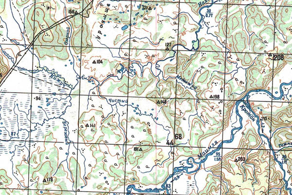 Уменьшенный фрагмент представленной топографической карты O-57-30 - Trasa.ru