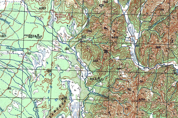 Уменьшенный фрагмент представленной топографической карты O-57-36 - Trasa.ru