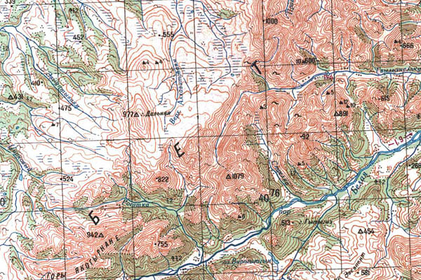 Уменьшенный фрагмент представленной топографической карты O-58-01 - Trasa.ru