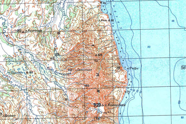 Уменьшенный фрагмент представленной топографической карты O-58-32 - Trasa.ru