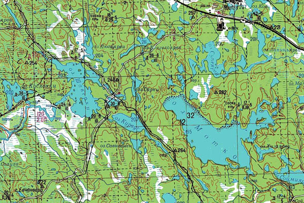 Уменьшенный фрагмент представленной топографической карты P-36-07_08 - Trasa.ru