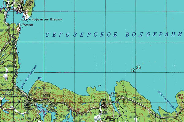 Уменьшенный фрагмент представленной топографической карты P-36-09_10 - Trasa.ru