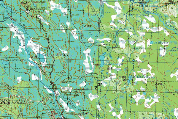 Уменьшенный фрагмент представленной топографической карты P-36-11_12 - Trasa.ru