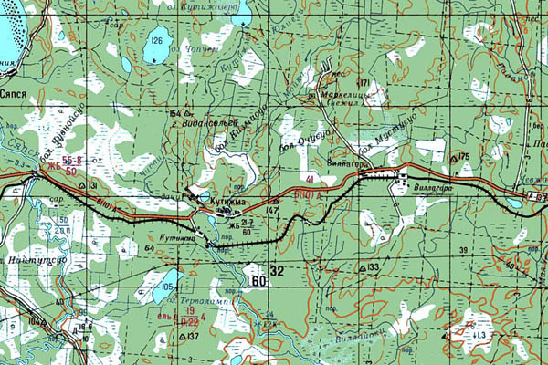 Уменьшенный фрагмент представленной топографической карты P-36-21_22 - Trasa.ru