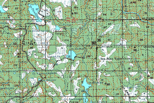 Уменьшенный фрагмент представленной топографической карты P-36-27_28 - Trasa.ru