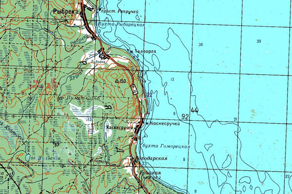 Уменьшенный фрагмент представленной топографической карты P-36-29_30 - Trasa.ru