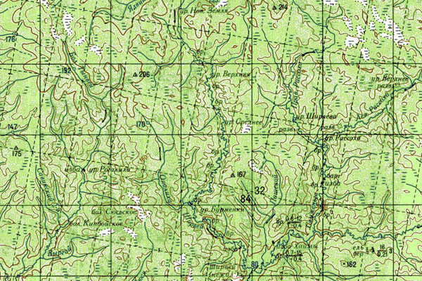 Уменьшенный фрагмент представленной топографической карты P-38-03_04 - Trasa.ru