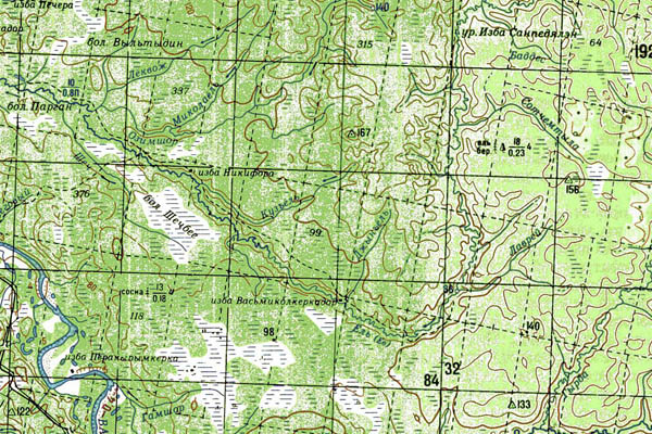 Уменьшенный фрагмент представленной топографической карты P-38-05_06 - Trasa.ru