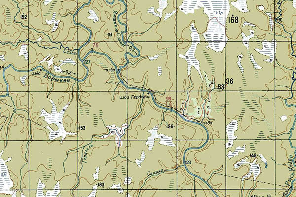 Уменьшенный фрагмент представленной топографической карты P-39-03_04 - Trasa.ru