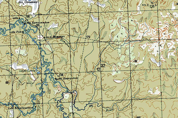 Уменьшенный фрагмент представленной топографической карты P-39-07_08 - Trasa.ru