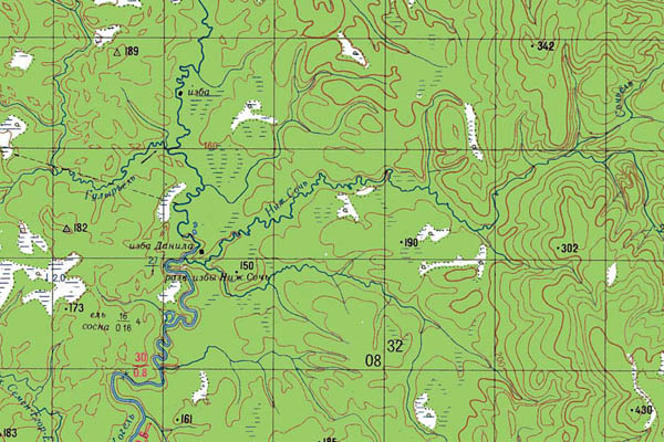 Уменьшенный фрагмент представленной топографической карты P-40-09_10 - Trasa.ru