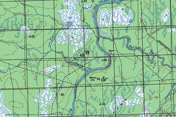 Уменьшенный фрагмент представленной топографической карты P-41-13_14 - Trasa.ru