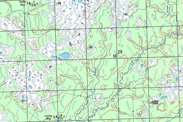 Уменьшенный фрагмент представленной топографической карты P-44-31_32 - Trasa.ru