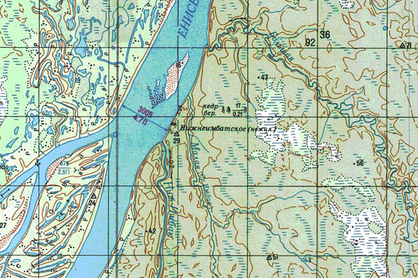 Уменьшенный фрагмент представленной топографической карты P-45-03_04 - Trasa.ru