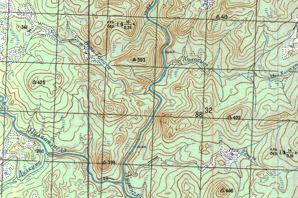 Уменьшенный фрагмент представленной топографической карты P-45-05_06 - Trasa.ru