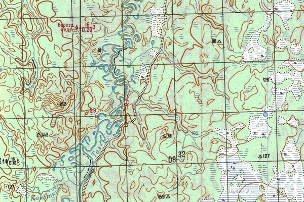 Уменьшенный фрагмент представленной топографической карты P-45-07_08 - Trasa.ru