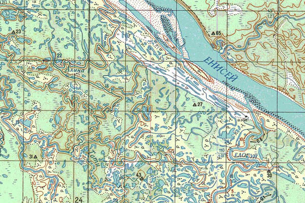Уменьшенный фрагмент представленной топографической карты P-45-09_10 - Trasa.ru