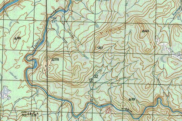 Уменьшенный фрагмент представленной топографической карты P-45-11_12 - Trasa.ru