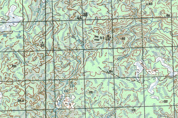 Уменьшенный фрагмент представленной топографической карты P-45-13_14 - Trasa.ru