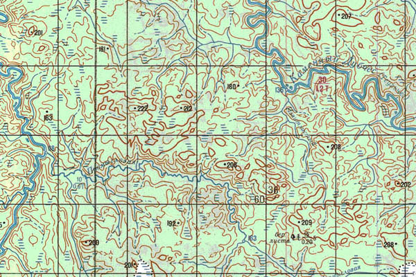 Уменьшенный фрагмент представленной топографической карты P-45-21_22 - Trasa.ru