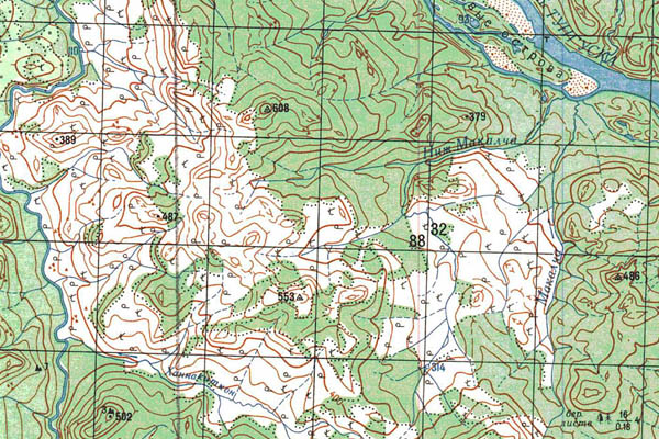 Уменьшенный фрагмент представленной топографической карты P-46-05_06 - Trasa.ru