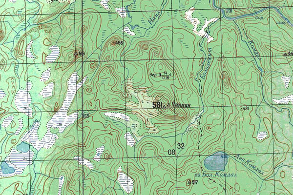 Уменьшенный фрагмент представленной топографической карты P-46-07_08 - Trasa.ru