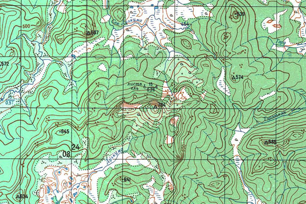 Уменьшенный фрагмент представленной топографической карты P-46-09_10 - Trasa.ru