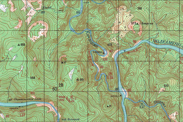 Уменьшенный фрагмент представленной топографической карты P-46-21_22 - Trasa.ru