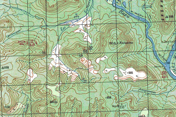 Уменьшенный фрагмент представленной топографической карты P-47-01_02 - Trasa.ru