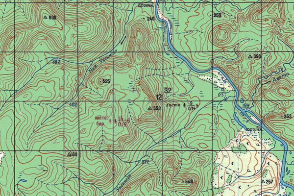 Уменьшенный фрагмент представленной топографической карты P-47-09_10 - Trasa.ru