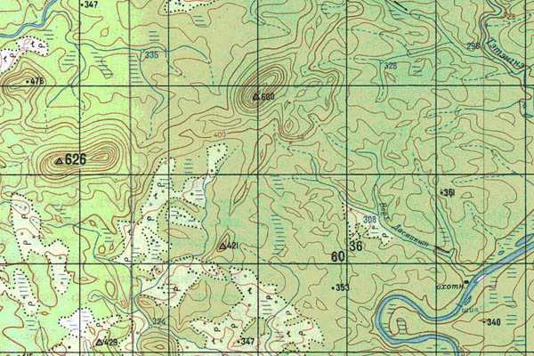 Уменьшенный фрагмент представленной топографической карты P-47-21_22 - Trasa.ru
