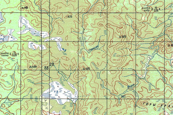 Уменьшенный фрагмент представленной топографической карты P-47-27_28 - Trasa.ru
