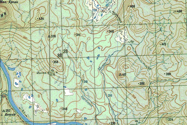 Уменьшенный фрагмент представленной топографической карты P-48-01_02 - Trasa.ru
